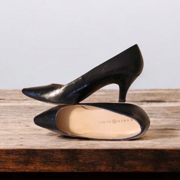 Karen Scott Black Heels Women's 9M Black Leather Pointed Toe Corporate Core - Picture 1 of 7